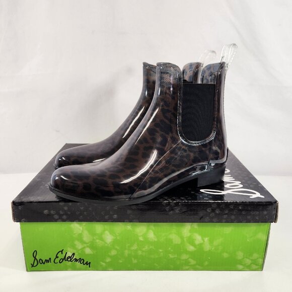Sam Edelman Tinsley Rain Boot Leopard Clear Shiny Womens US Size 8 Unworn w/ Box - Picture 1 of 12